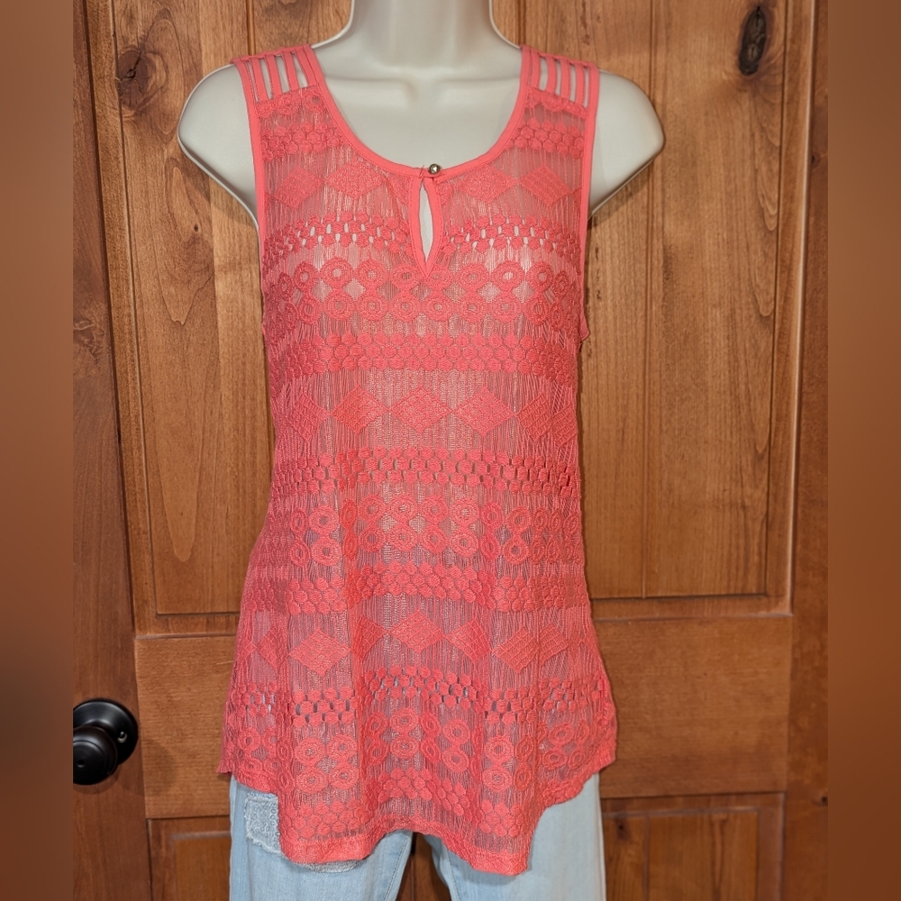 Maurices Coral Lace Keyhole Blouse‎